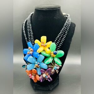 W Stones & Beads Large Statement 5” Flower Centerpiece Necklace & Earrings